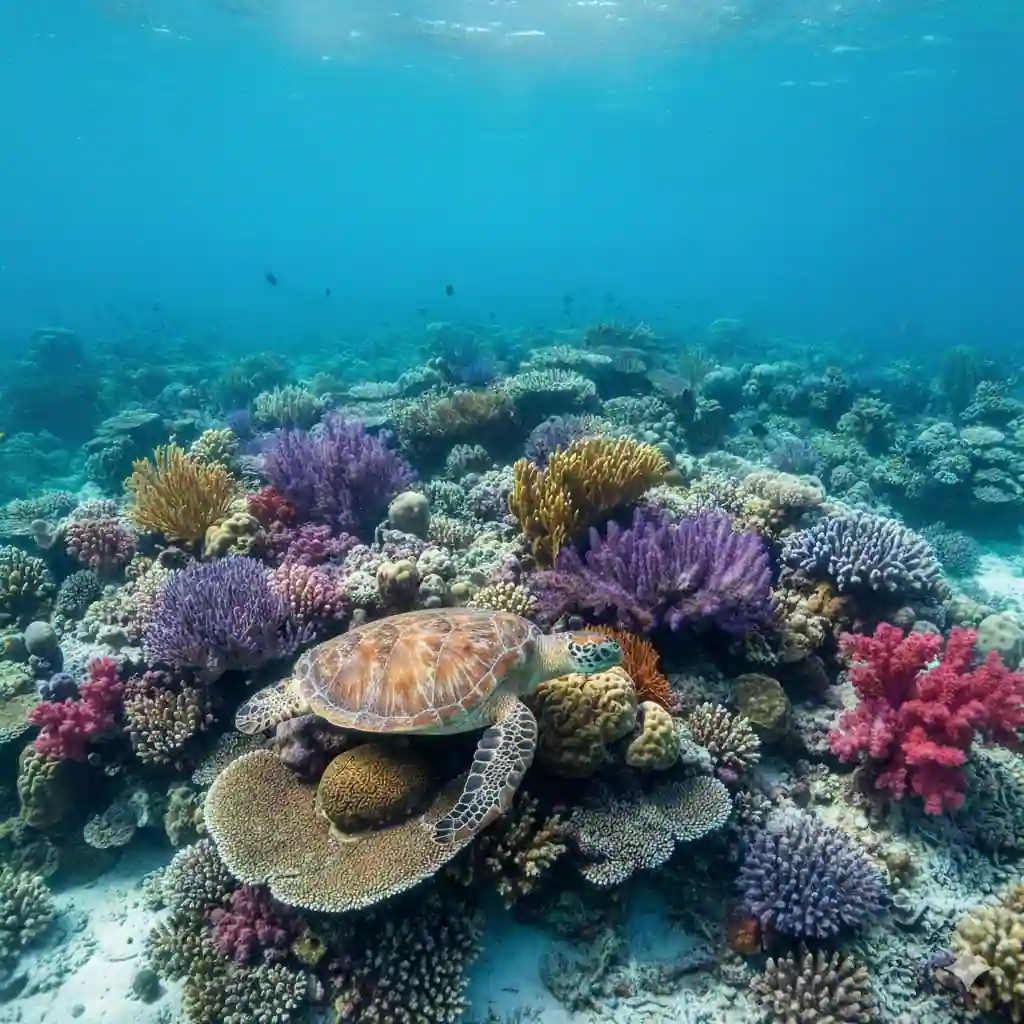 Panorama eines gesunden, bunten Korallenriffs in Amed, Bali – ideal für PADI Tauchkurse und Schnuppertauchen.